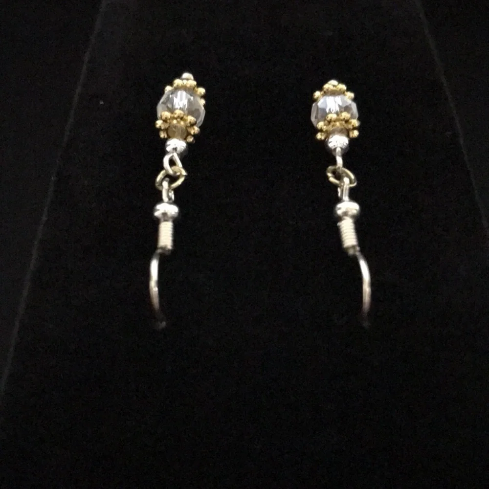 HANDCRAFTED EARRINGS—FISHHOOK DANGLES—Clear Beads with Gold/Silver Tone Findings